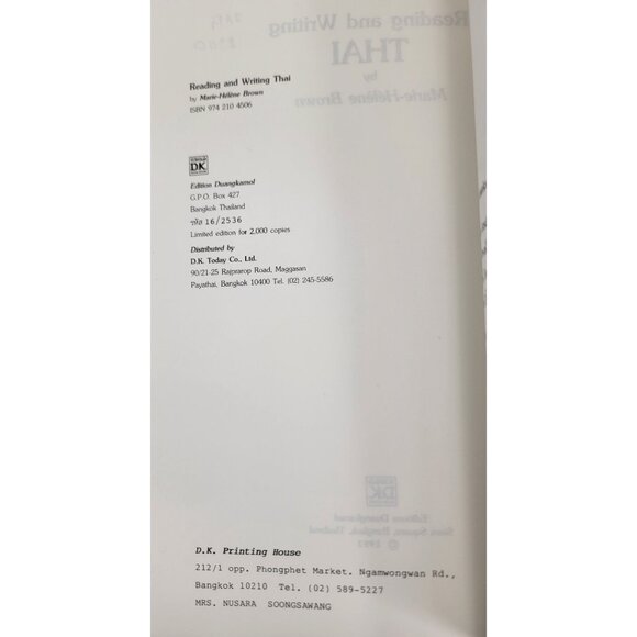 Thai Reading & Writing Book By Marie-Hélène Brown Duangkamol 1993 Edition - Picture 5 of 6